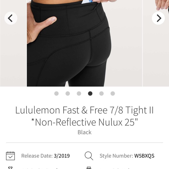 Lululemon Fast & Free 7/8 Tight II *Non-Reflective Nulux 25"
Black - Picture 6 of 10